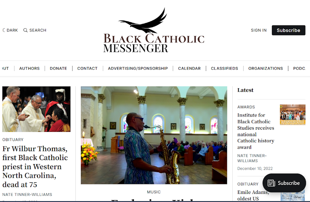 A screenshot of the Black Catholic Messenger's website. (NCR screenshot)