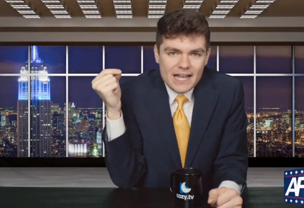 Nick Fuentes in a still from his "America First" livestream (Video screen grab)