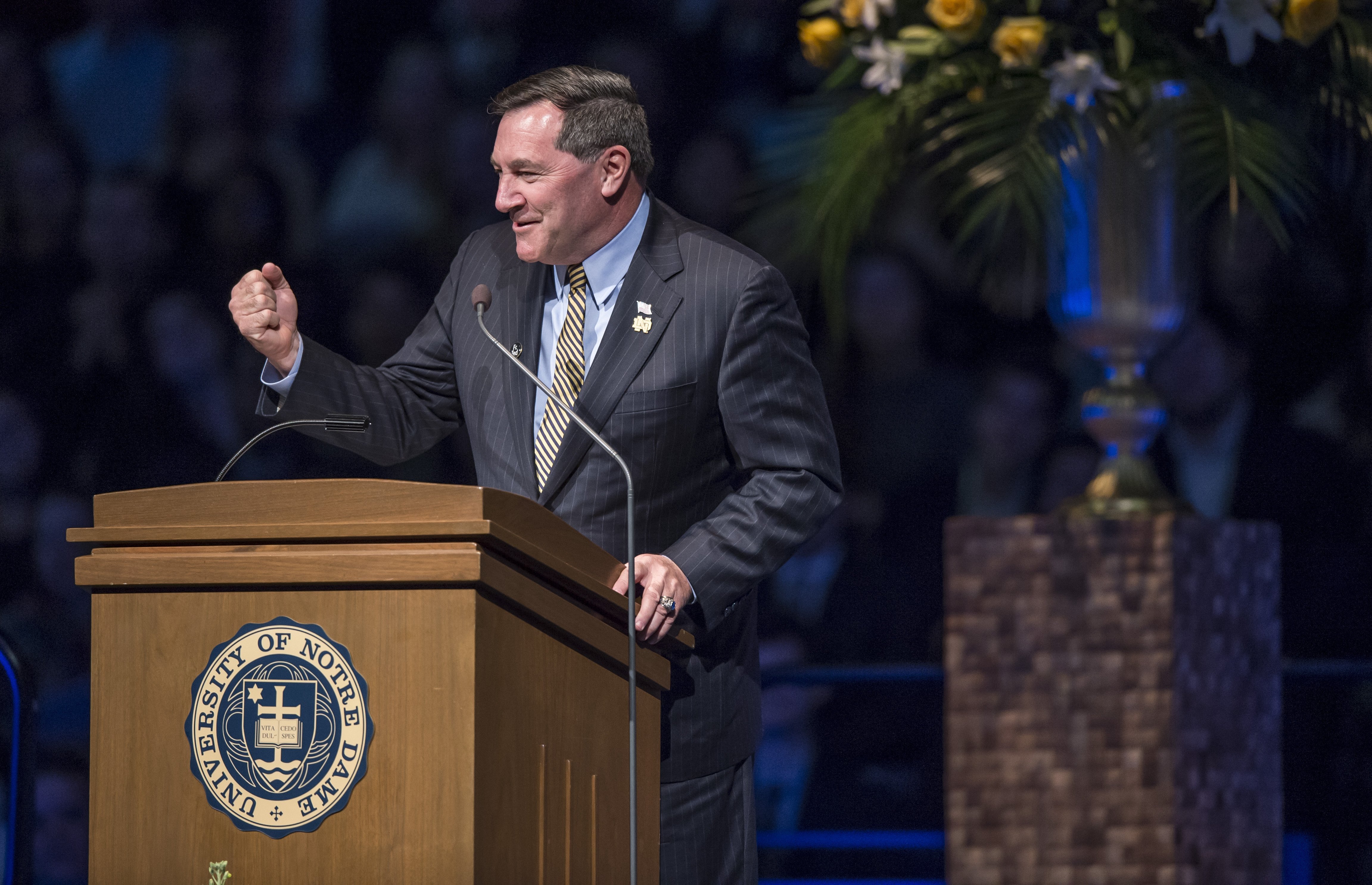 Joe Donnelly is pictured in a March 4, 2015, photo at the University of Notre Dame in South Bend, Ind. (CNS photo/Barbara Johnston, University of Notre Dame)