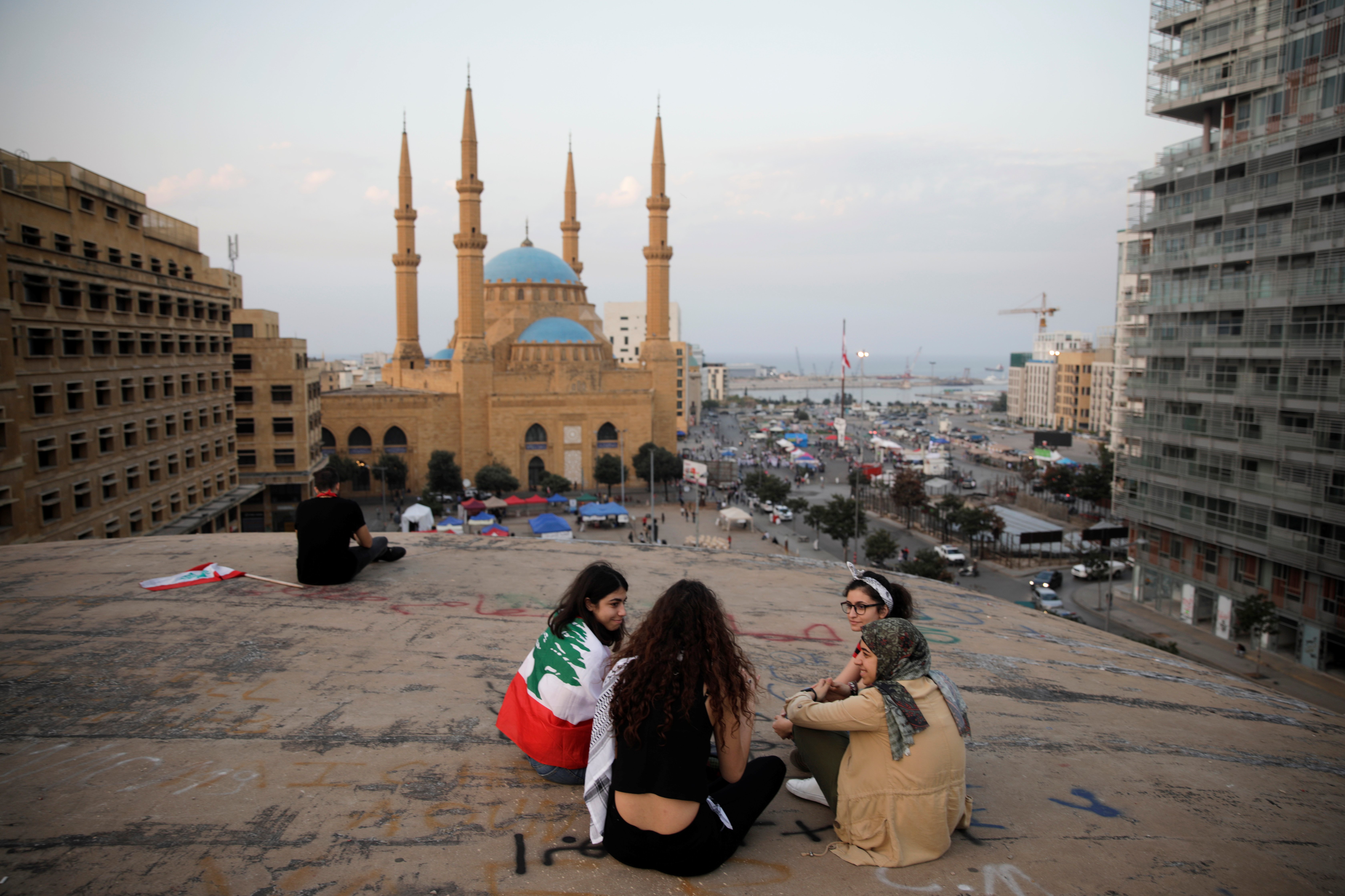 A group of women in Beirut are seen near Mohammad Al-Amin mosque Nov. 9, 2019. (CNS photo/Andres Martinez Casares, Reuters)