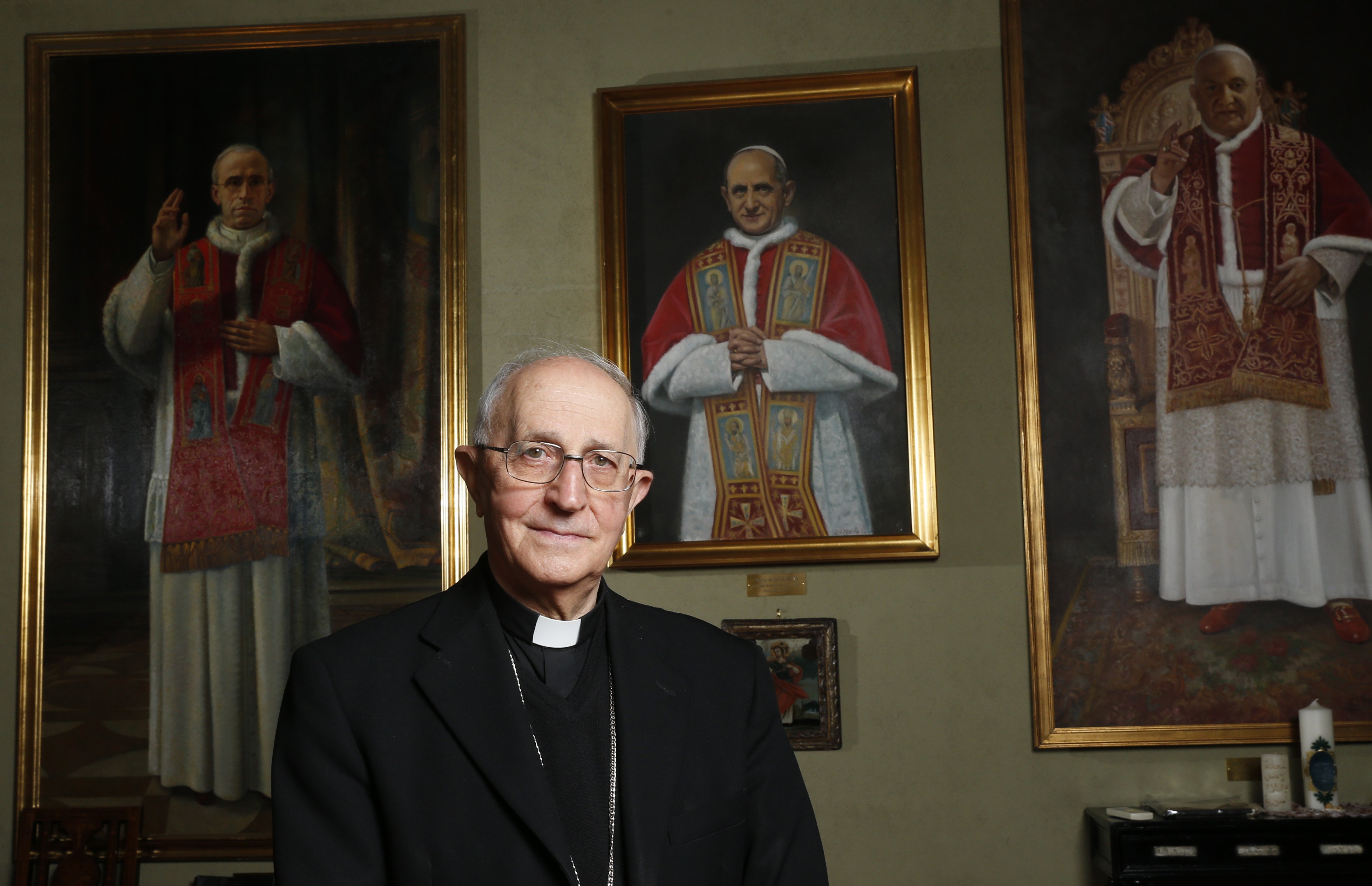 Cardinal Fernando Filoni, grand master of the Equestrian Order of the Holy Sepulchre, is pictured in his office at the order's headquarters in Rome in this April 30, 202. (CNS photo/Paul Haring)