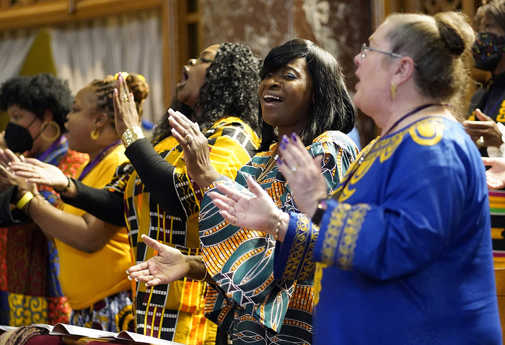 : Members of a gospel choir named for Sr. Thea Bowman sing during a Black History Month Mass of thanksgiving at Immaculate Conception Church Feb 20 in the Jamaica Estates section of the New York borough of Queens. (CNS) : Members of a gospel choir named for Sr. Thea Bowman sing during a Black History Month Mass of thanksgiving at Immaculate Conception Church Feb 20 in the Jamaica Estates section of the New York borough of Queens. (CNS)