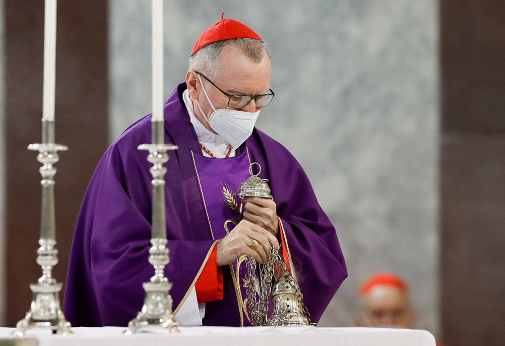 Cardinal Pietro Parolin, Vatican secretary of state, burns incense as he celebrates Ash Wednesday Mass at the Basilica of Santa Sabina March 2 in Rome. Parolin presided in place of Pope Francis, who was not able to attend because of knee pain. (CNS) Cardinal Pietro Parolin, Vatican secretary of state, burns incense as he celebrates Ash Wednesday Mass at the Basilica of Santa Sabina March 2 in Rome. Parolin presided in place of Pope Francis, who was not able to attend because of knee pain. (CNS)