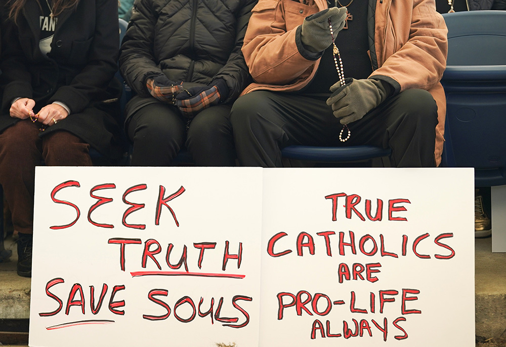 A pro-life sign is seen Nov. 16, 2021, in Baltimore, during a Church Militant rally. (CNS/Reuters/Kevin Lamarque)