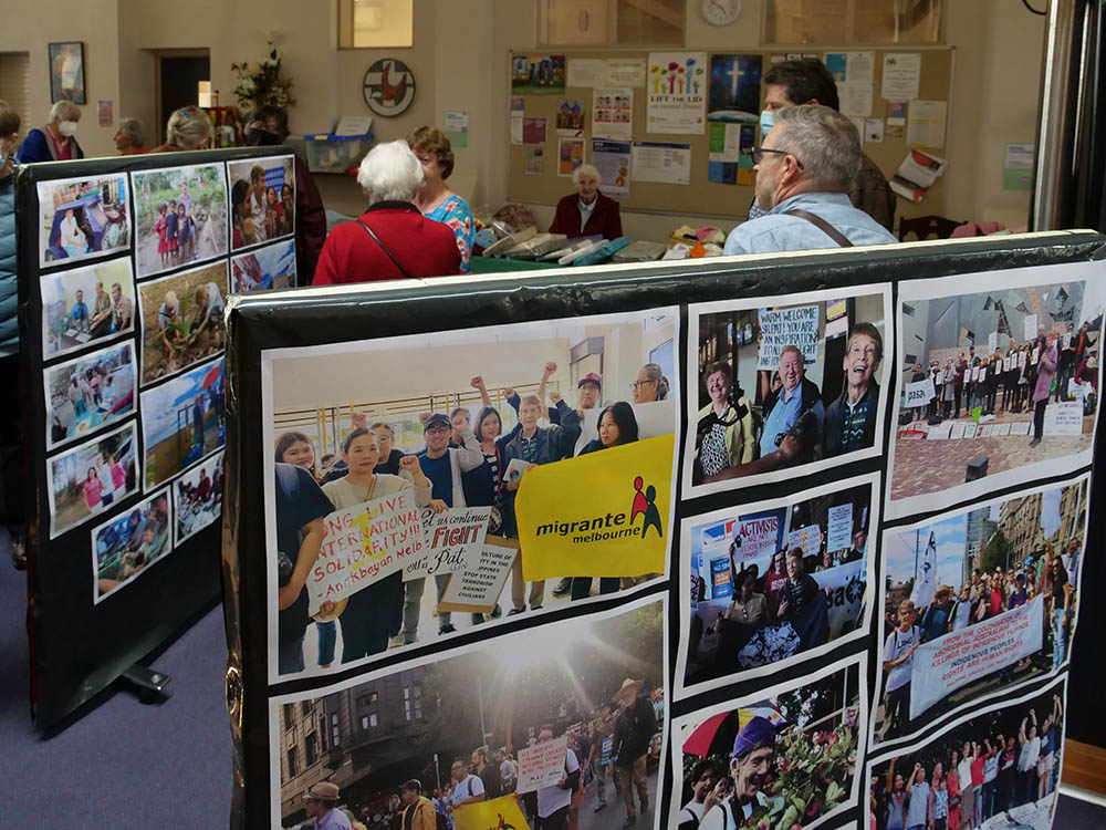 Photographs show the many facets of Our Lady of Sion Sr. Patricia Fox's missionary work in the Philippines and back in Melbourne, Australia. The display was featured at an April 2 ecumenical gathering at Dandenong Regional Uniting Church.