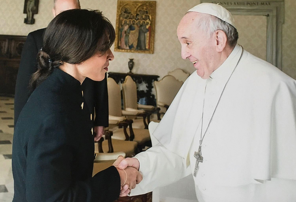Pope Francis meets Argentine theologian Emilce Cuda at the Vatican in this March 17, 2017, file photo. (CNS/Vatican Media) Pope Francis meets Argentine theologian Emilce Cuda at the Vatican in this March 17, 2017, file photo. (CNS/Vatican Media)