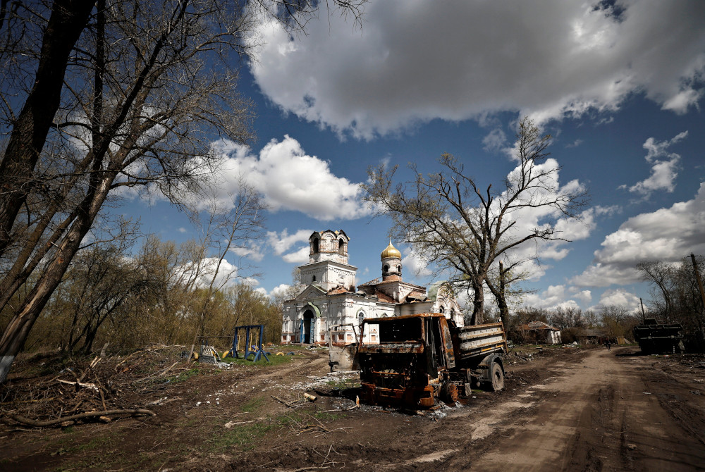 A church destroyed by Russian shelling is pictured in Lukashivka, Ukraine, April 27. Russia denies targeting civilian infrastructure, but the BBC has identified a number of religious sites that have been destroyed or suffered damage. Reuters/Zohra Bensemr