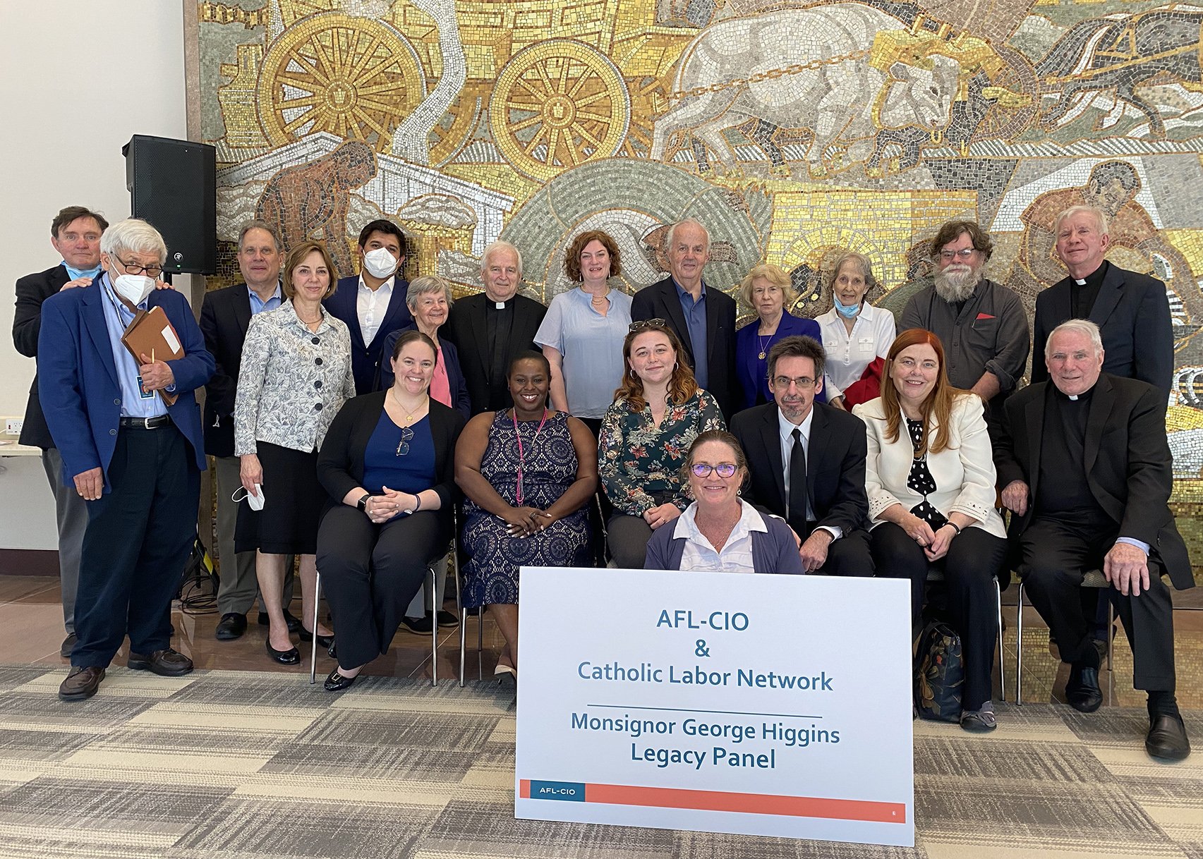 Panelists are seen during the May 2, virtual discussion about the legacy of Msgr. George Higgins and the relationship between the labor movement and the Catholic Church, then and now. (CNS/Courtesy of Catholic Labor Network)