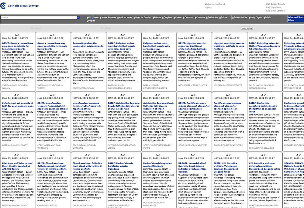 This is a screen grab of Catholic News Service's news page May 4. (CNS) This is a screen grab of Catholic News Service's news page May 4. (CNS)