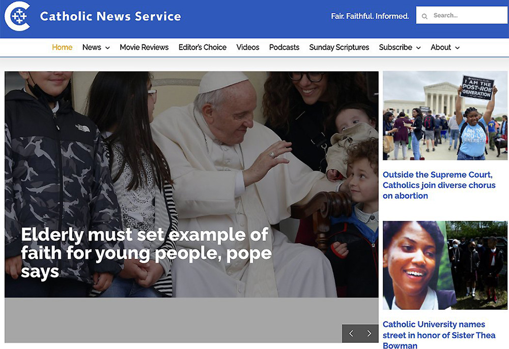This is a screen grab of Catholic News Service's website May 4. (CNS)