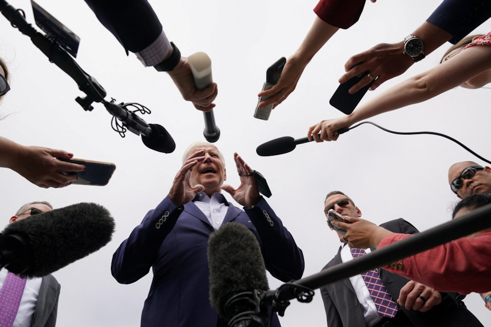 President Joe Biden speaks to reporters June 11, 2022, after attending the Summit of the Americas in Los Angeles. (CNS/Reuters/Kevin Lamarque)