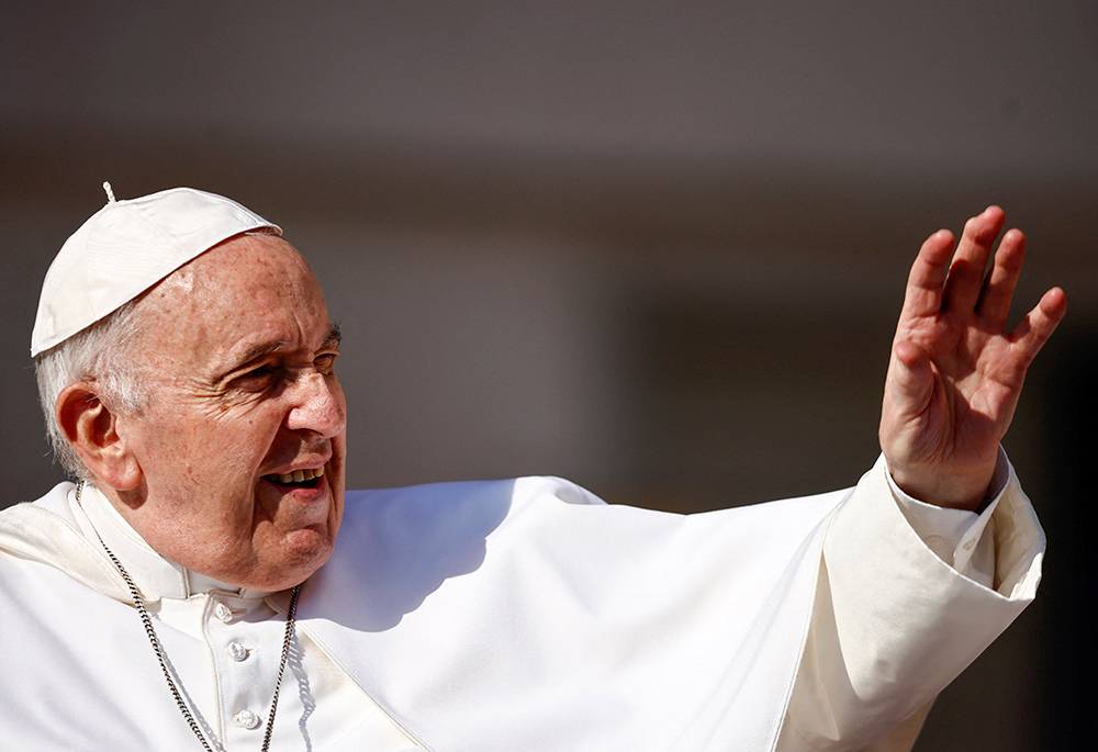 Pope Francis greets people as he arrives for his general audience in St. Peter's Square June 15 at the Vatican. (CNS/Reuters/Yara Nardi) Pope Francis greets people as he arrives for his general audience in St. Peter's Square June 15 at the Vatican. (CNS/Reuters/Yara Nardi)