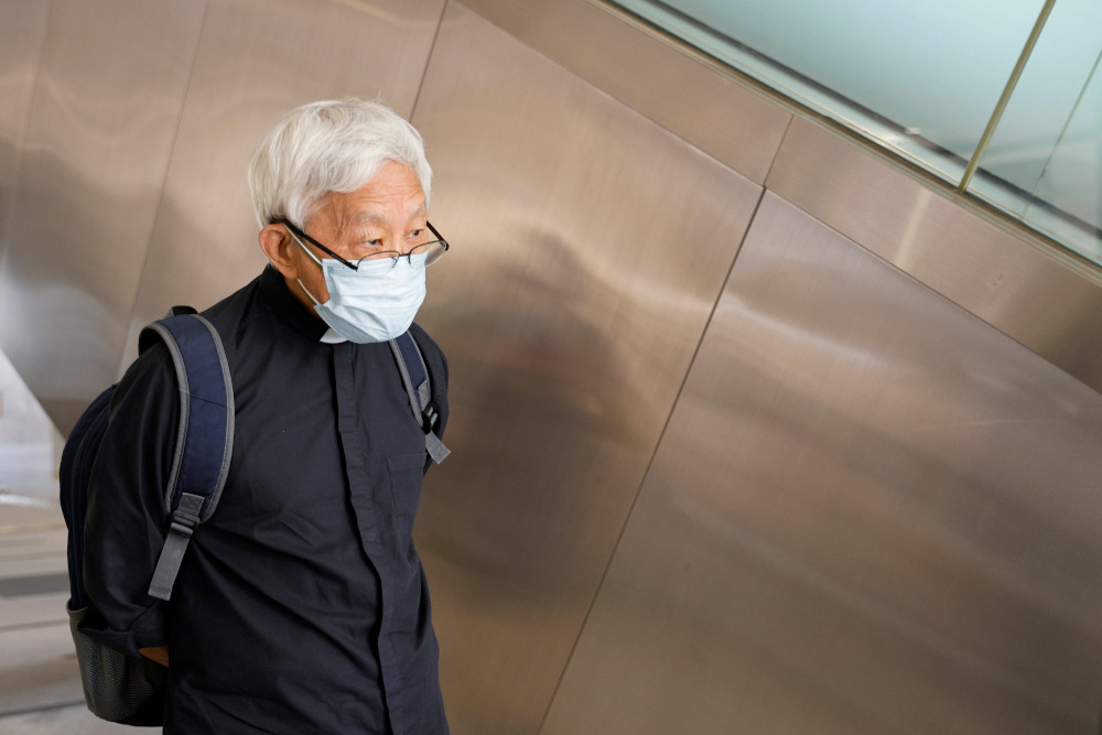 Cardinal Joseph Zen Ze-kiun, retired bishop of Hong Kong, arrives at West Kowloon Courts Oct. 15, 2020, to support pro-democracy activists who are facing charges related to an illegal vigil assembly commemorating the 1989 Tiananmen Square crackdown. (CNS 