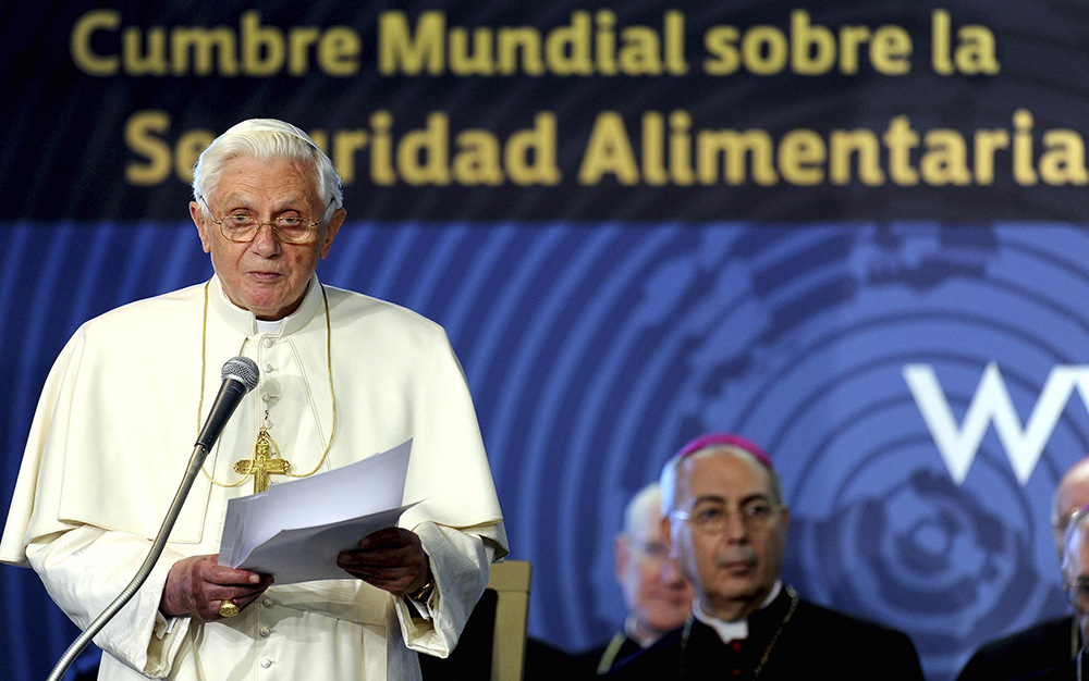 Pope Benedict XVI addresses the U.N. World Summit on Food Security Nov. 16, 2009, in Rome. (CNS/Reuters)