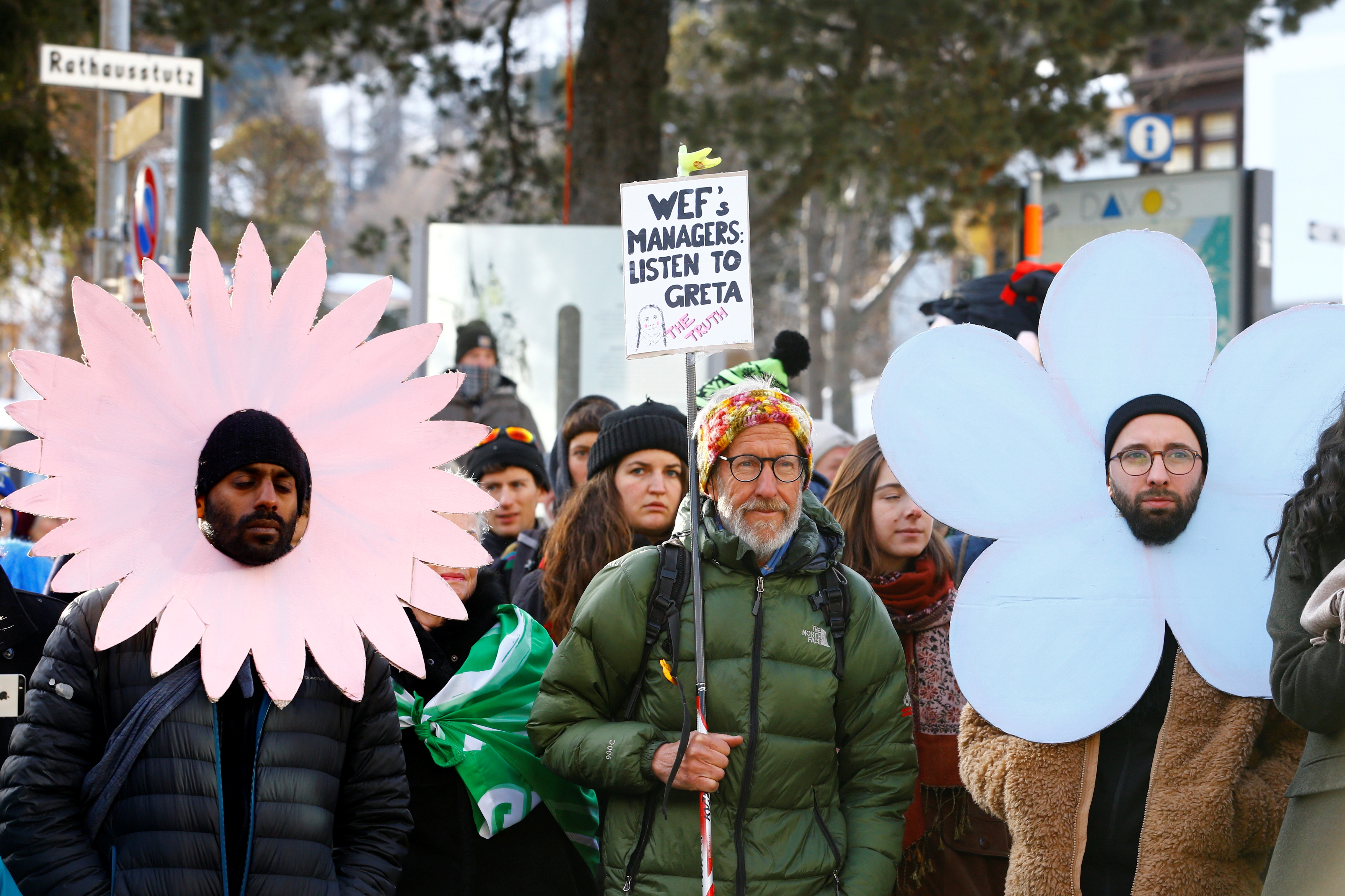 Climate change activists protest during the World Economic Forum annual meeting in Davos, Switzerland, Jan. 21. 