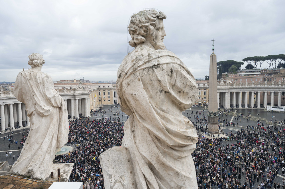 A crowd gathers in St. Peter's Square at the Vatican Jan. 15, 2023, for the midday recitation of the Angelus led by Pope Francis. (CNS photo/Vatican Media)