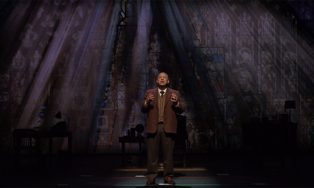 Max McLean performs in "C.S. Lewis on Stage: Further Up & Further In." (NCR screenshot/Fpatheatre.com)