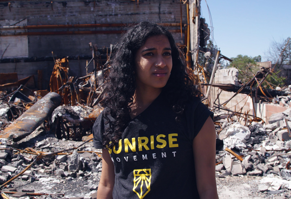Varshini Prakash, co-founder and executive director of the Sunrise Movement, in "To the End" (Courtesy of Roadside Attractions/Amber Fares)