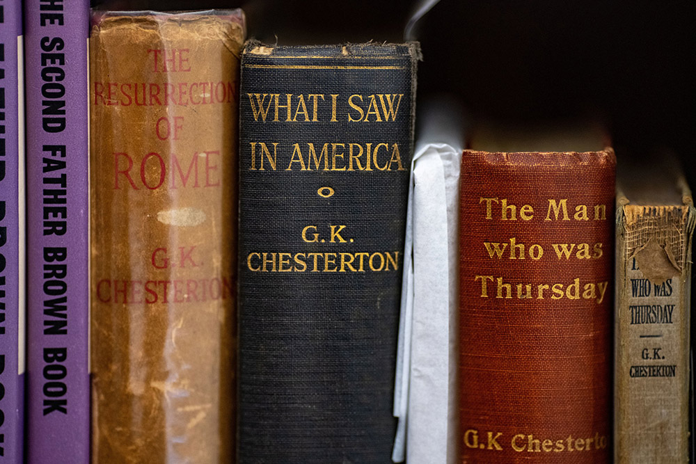 Books are seen in the Chesterton Archive housed at the University of Notre Dame's London Global Gateway in England Oct. 26, 2022. (CNS/University of Notre Dame/Matt Cashore)