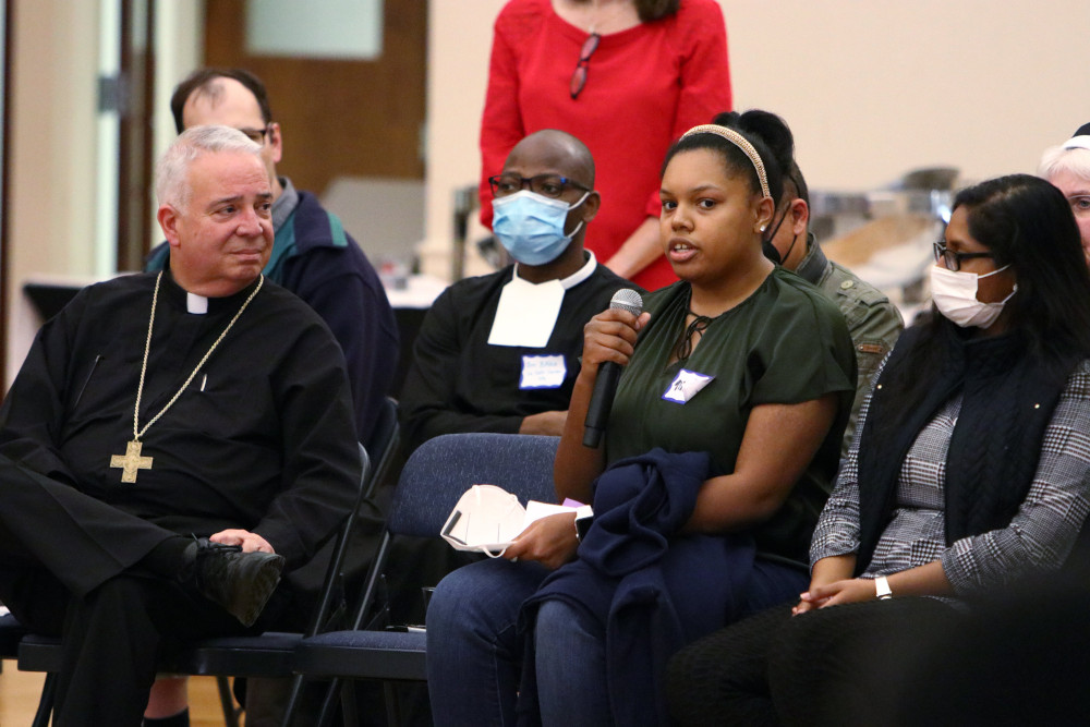 Philadelphia Archbishop Nelson Pérez joins college students, other young adults and ministry leaders during a synodal listening session at La Salle University April 4, 2022. (OSV News photo/CNS file, Sarah Webb, CatholicPhilly.com)