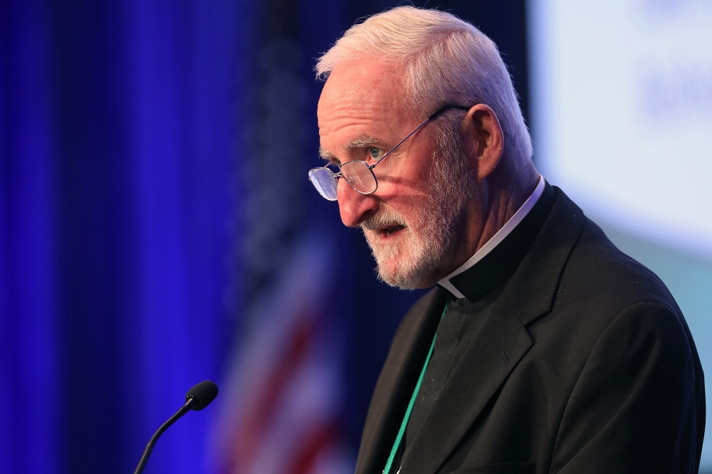 Los Angeles Auxiliary Bishop David G. O'Connell is pictured during a Nov. 17, 2021, session of the fall general assembly of the U.S. Conference of Catholic Bishops in Baltimore. According to local news reports, he was fatally shot Feb. 18, 2023. 