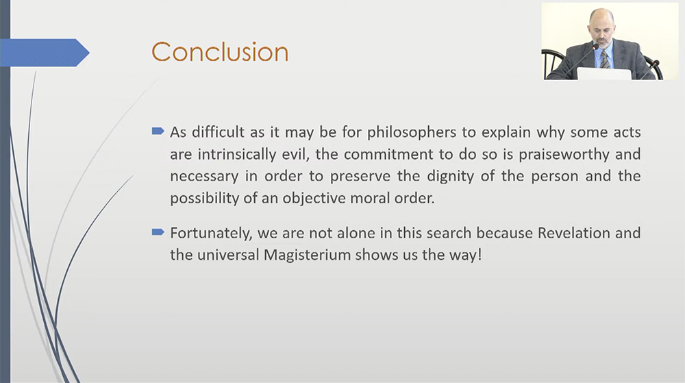 Fulvio Di Blasi speaks Dec. 8, 2022, during a conference hosted by the International Catholic Jurists Forum in response to a recent publication from Vatican's Pontifical Academy for Life. (NCR screenshot)