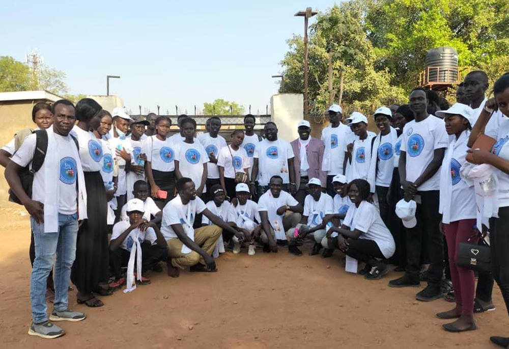 Members of the Youth Peace Pilgrimages await Pope Francis' arrival in South Sudan on Feb. 3. (Courtesy of Sant'Egidio/Elizabeth Boyle)