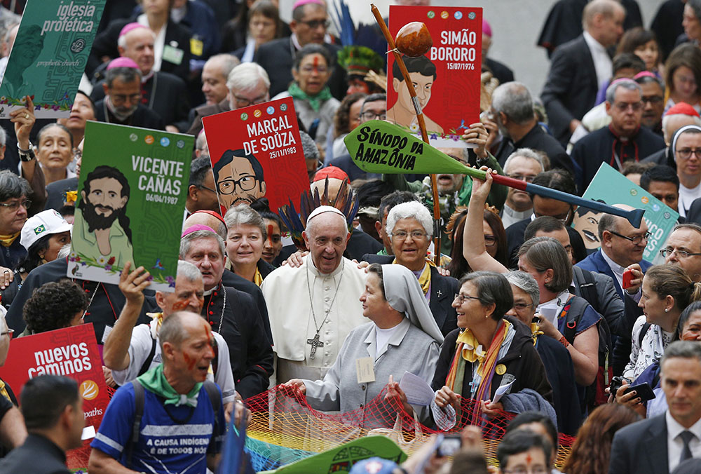 Pope Francis walks in a procession at the start of the Synod of Bishops for the Amazon at the Vatican Oct. 7, 2019. (CNS/Paul Haring)