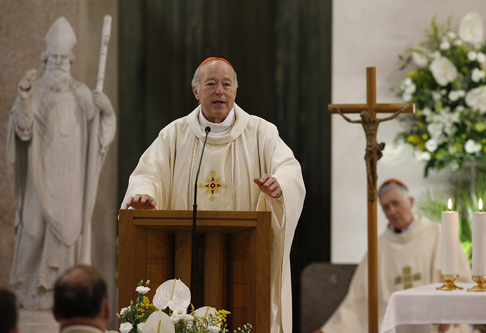 Cardinal Robert McElroy of San Diego gives the homily as he celebrates a Mass of thanksgiving at St. Patrick's Church in Rome in this Aug. 28, 2022, file photo. (CNS/Paul Haring)