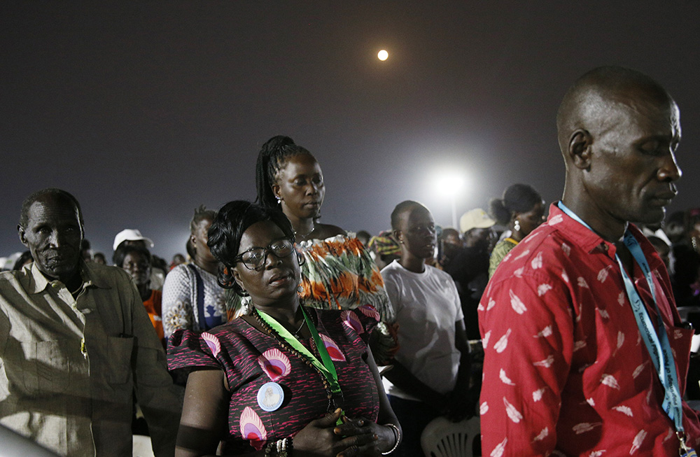 People participate in an ecumenical prayer service attended by Pope Francis at the John Garang Mausoleum in Juba, South Sudan, Feb. 4, 2023. (CNS/Paul Haring)