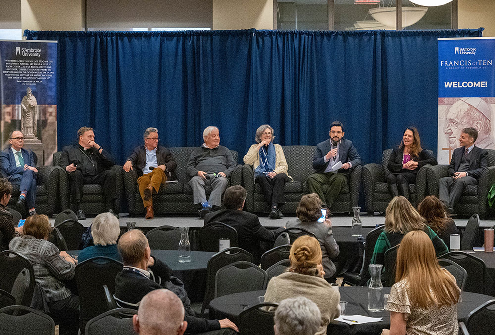 The "Francis at 10: A Papacy of Possibilities" conference at St. Ambrose University in Davenport, Iowa, concludes on March 18 with a panel of all eight keynote speakers. (Courtesy of St. Ambrose University)