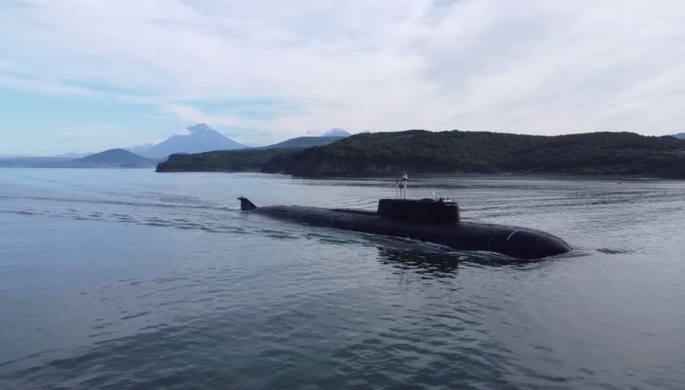 A still image from video, released by the Russian Defense Ministry, shows what it said to be a Russian nuclear-powered submarine sailing during the military drills Umka-2022 in the Chukchi Sea, in this still image taken from handout footage released Sept. 16, 2022. (CNS/Russian Defense Ministry via Reuters)