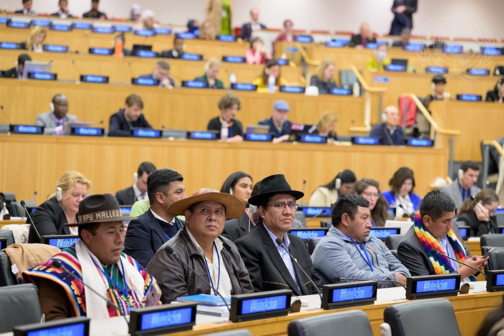 The delegation from Bolivia attends the special event on “Reducing Inequalities — Implementing Human Rights” during the U.N. 2023 Water Conference in New York. (UN/Manuel Elías