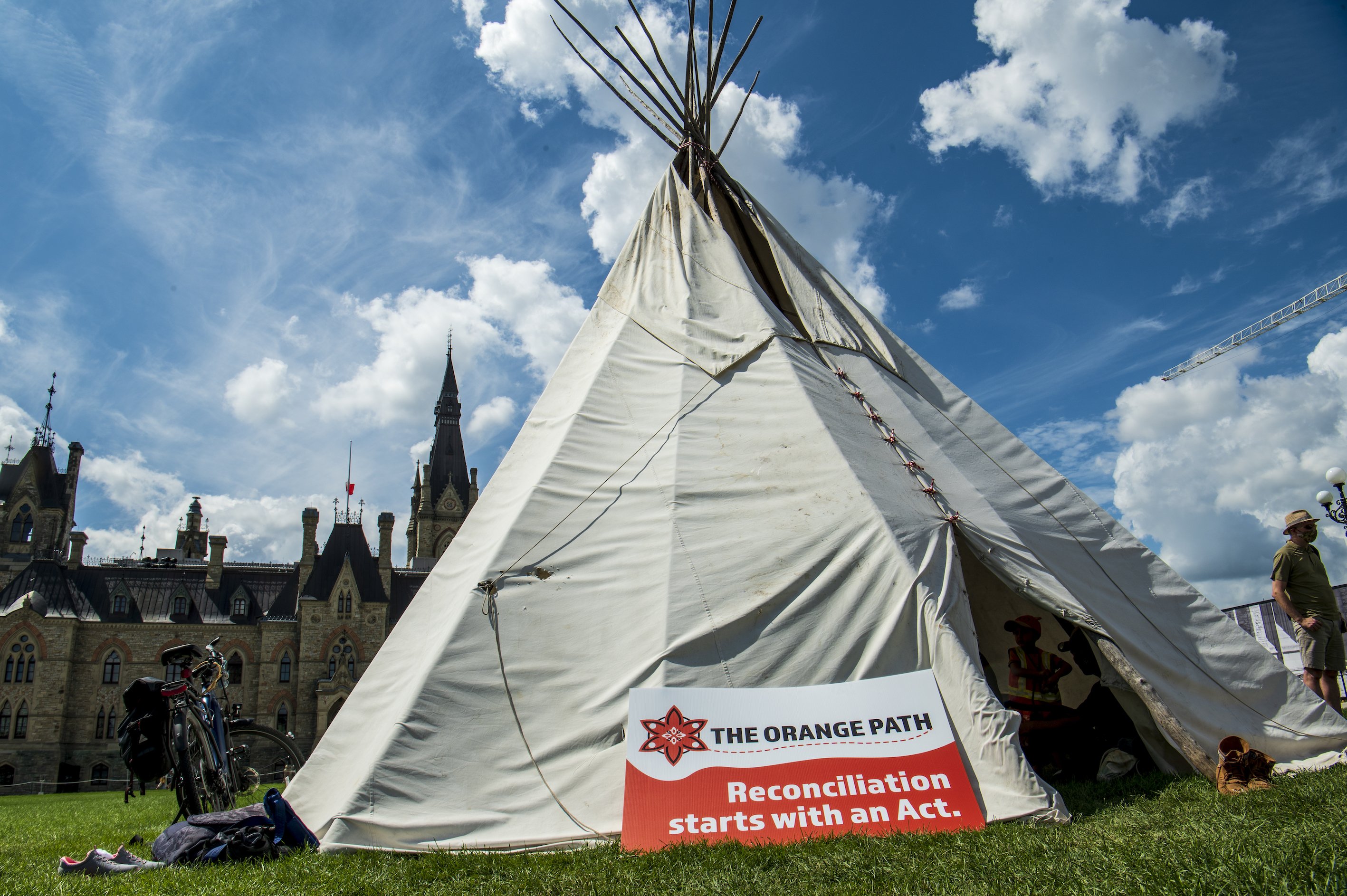 A teepee stands in front of Parliament in Ottawa, Ontario, Aug. 21, 2021.