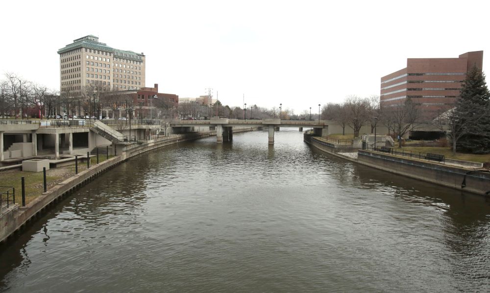 A file photo shows the Flint River in Michigan flowing thru downtown Flint. Advocates and agencies in Philadelphia, St. Louis, and Flint, spoke with OSV News about clean water issues that negatively affect their communities and children long after initial contamination. (OSV News/Reuters/Rebecca Cook)