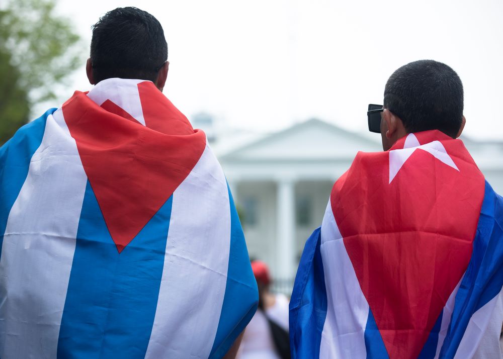 People gather near the White House in Washington July 25, 2021, at a protest calling for freedom in Cuba and urging U.S. President Joe Biden to do more to pressure the Cuban regime. (CNS/Tyler Orsburn)