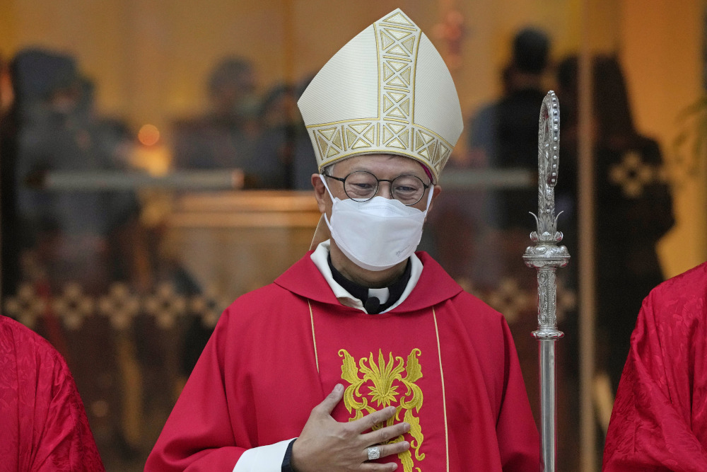 Bishop Stephen Chow poses after his ordination ceremony as the new Bishop of Hong Kong on Dec. 4, 2021. (AP Photo/Kin Cheung, File)