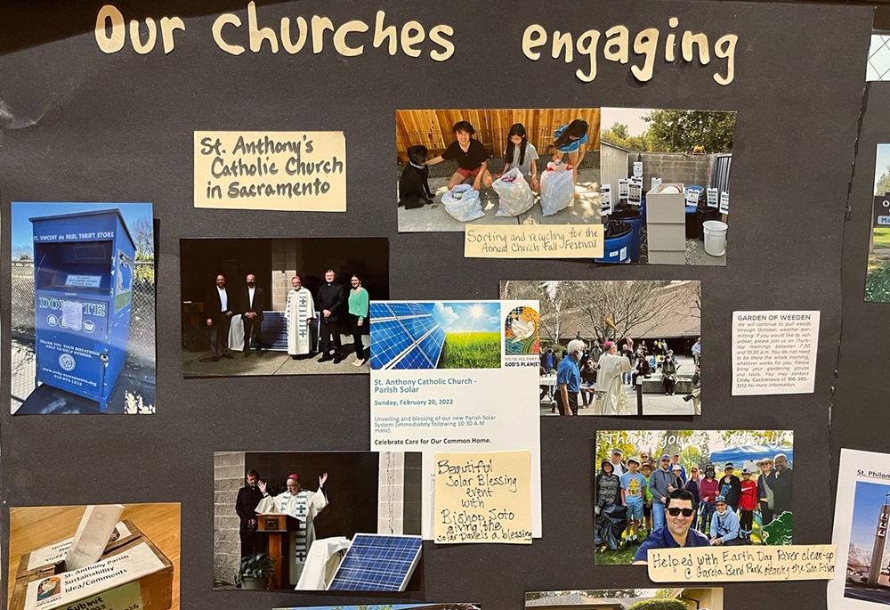 Bulletin boards display parish-led efforts to care for the environment at the Sacramento Diocese's Laudato Si' kick-off event on Sept. 9, 2022, at St. Anthony Catholic Church, in Winters, California. (Courtesy of Kim-Son Ziegler)