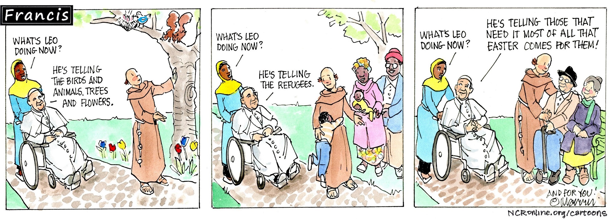 Francis, the comic strip: What's Leo doing now? (Hint: It involves Easter!)