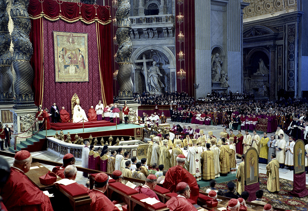 Pope Paul VI presides over a meeting of the Second Vatican Council in St. Peter's Basilica at the Vatican in 1963. (CNS/Catholic Press photo)