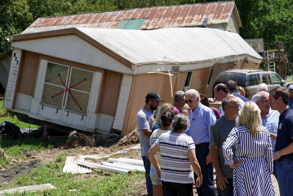 President Joe Biden meets with residents affected by the recent flooding in Lost Creek, Ky., Aug. 8, 2022.