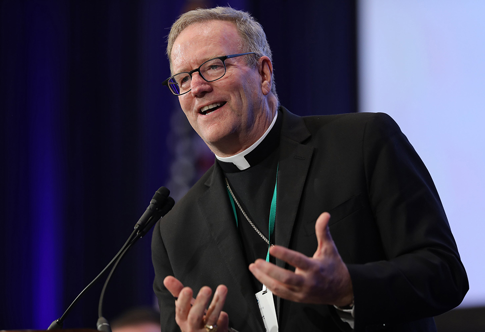 Bishop Robert Barron, then a Los Angeles auxiliary, speaks during the fall general assembly of the U.S. Conference of Catholic Bishops Nov. 11, 2019, in Baltimore. Barron, who now heads the Diocese of Winona-Rochester, Minnesota, will be this year's commencement speaker for Hillsdale College. (OSV News/CNS file, Bob Roller)