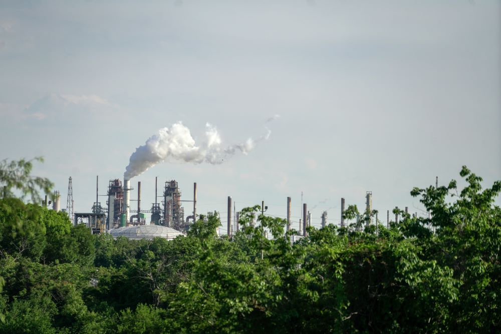 A view of the ExxonMobil Baton Rouge Refinery in Baton Rouge, Louisiana, May 15, 2021. The 85-mile stretch of the Mississippi River between Baton Rouge and New Orleans is home to more than 200 petrochemical plans and refineries, and is nicknamed "Cancer Alley" due to its residents' increased cancer risk.