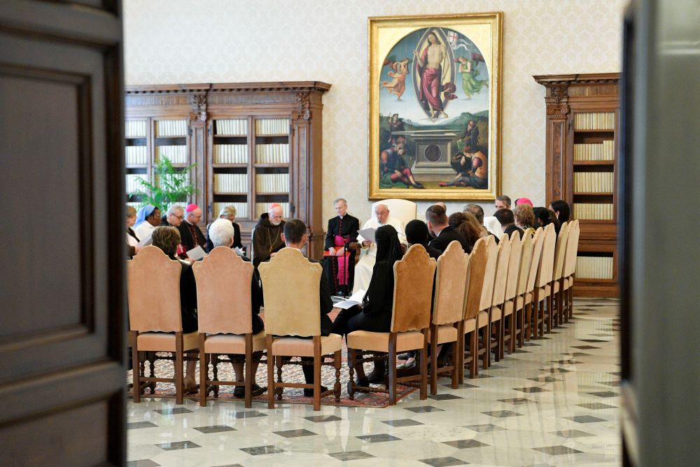 Pope Francis addresses the leadership, staff and members of the Pontifical Commission for the Protection of Minors during an audience at the Vatican May 5, 2023.