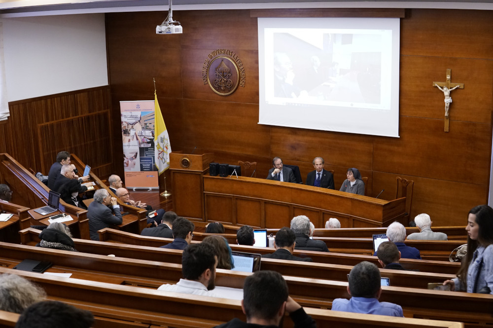 Salesian Sr. Alessandra Smerilli, secretary of the Dicastery for Promoting Integral Human Development, speaks during a conference on St. John XXIII's encyclical "Pacem in Terris" ("Peace on Earth") at Rome's Pontifical Lateran University May 11, 2023 (CNS photo/Justin McLellan)