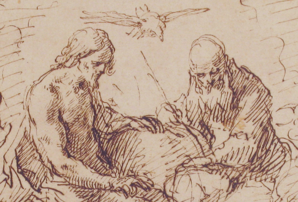 "The Holy Trinity in Glory" (detail), a 17th-century ink drawing by Italian artist Simone Cantarini (Metropolitan Museum of Art)