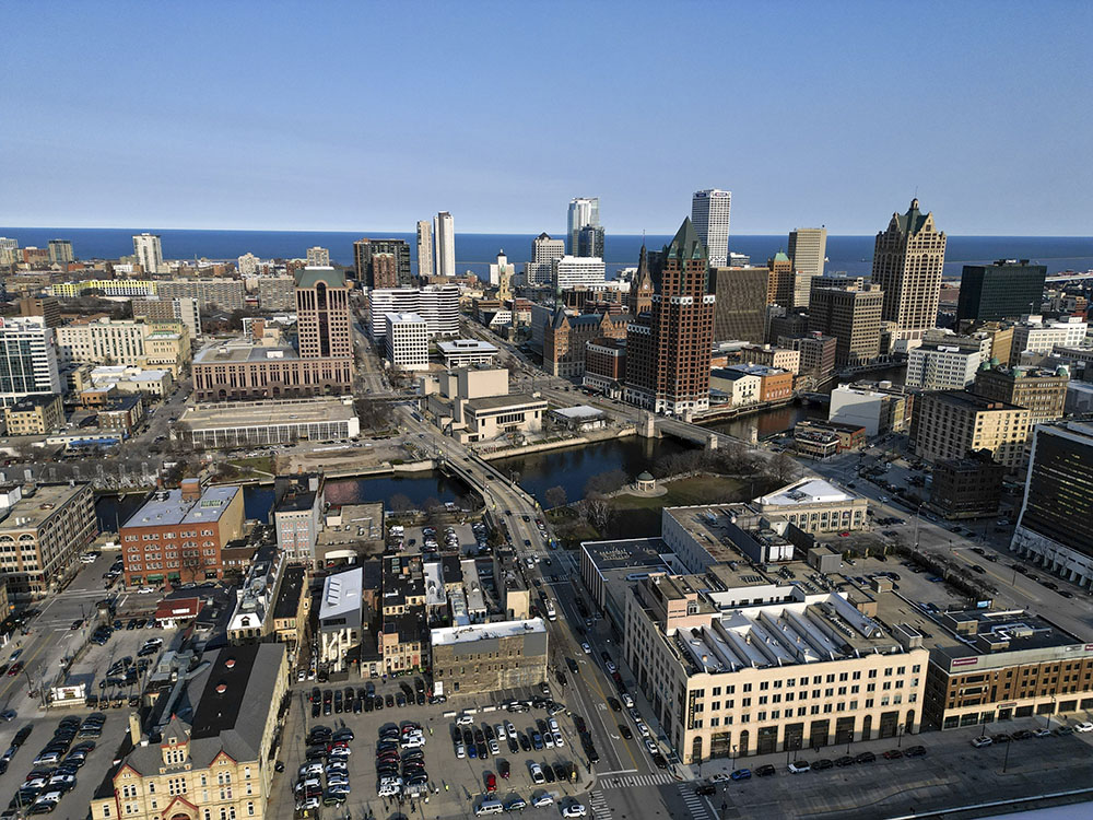 The Milwaukee city skyline is seen on April 7. Republicans will hold their national convention in Milwaukee in 2024. (AP/Morry Gash, File)