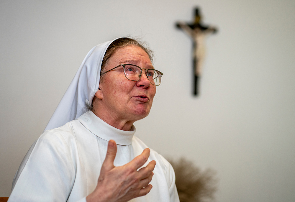 Sr. Lydia Timkova, 56, a Slovakian sister and member of the Dominican Sisters of Blessed Imelda, is pictured during an interview in early February at the convent she shares with other sisters in Mukachevo, Ukraine. Reflecting on her travels to the eastern front, she said, "With God, I feel boundless love for the people I meet. Even if I am in a dangerous place, I ask, 'Why should I be afraid?' " (Gregg Brekke)
