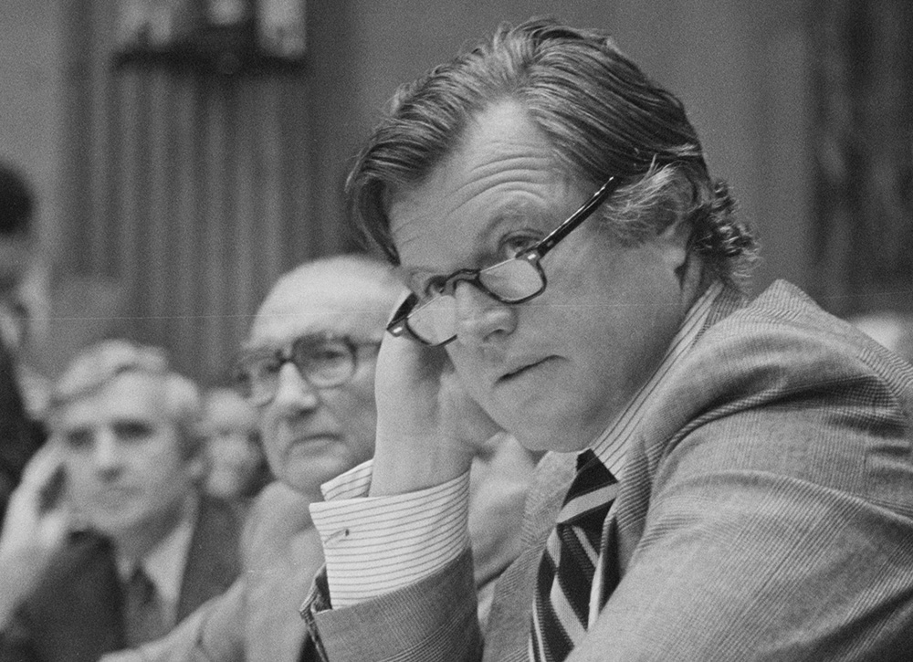 Sen. Ted Kennedy, D-Massachusetts, attends an organizational meeting of the Senate Judiciary Committee as its chairman in Washington, D.C., Jan. 24, 1979. (Library of Congress, Prints & Photographs Division/U.S. News & World Report Magazine Collection/Thomas J. O'Halloran)