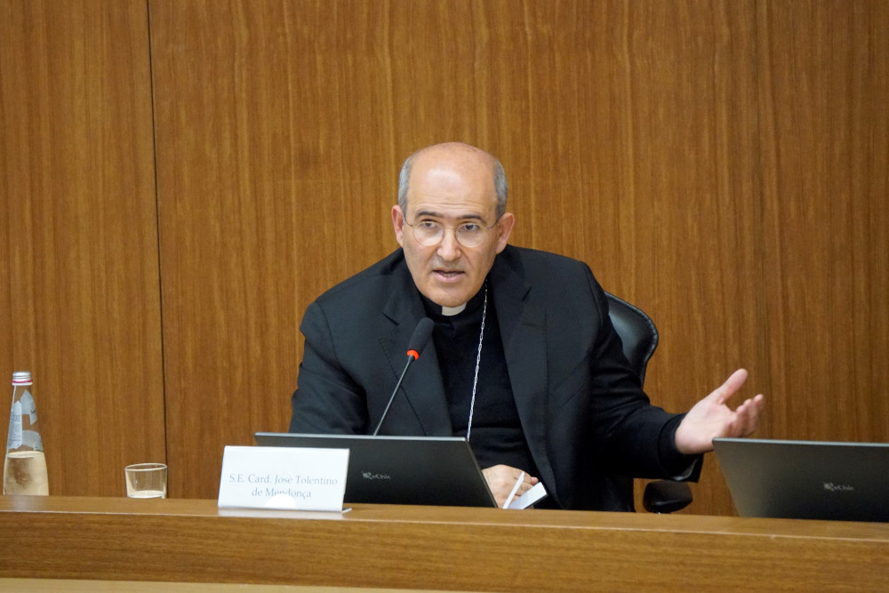 Cardinal José Tolentino de Mendonca, prefect of the Dicastery for Culture and Education, speaks at Rome's Pontifical Gregorian University March 31. He spoke recently at a conference on the Catholic imagination in Rome. (CNS/Justin McLellan)